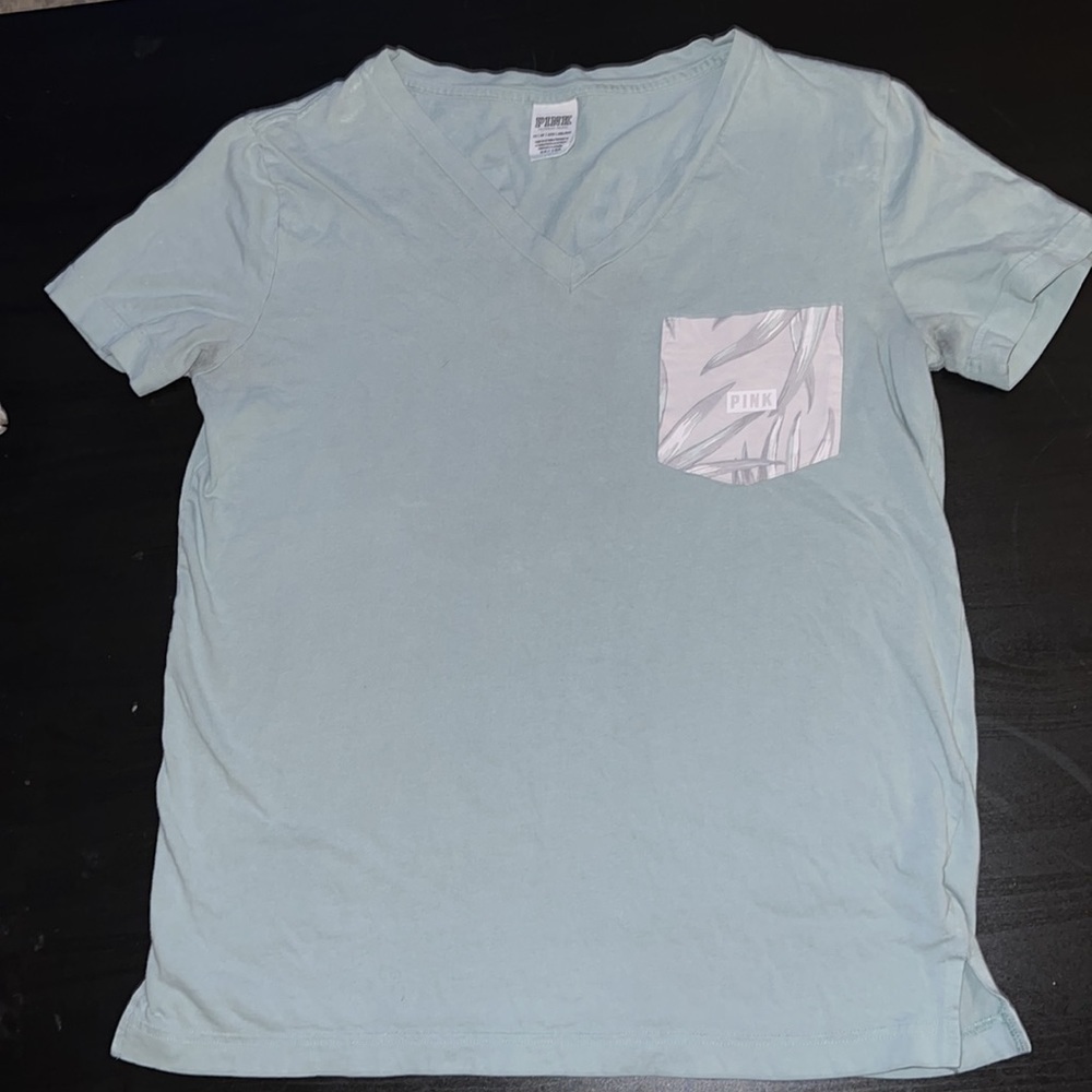 PINK‎ Victoria’s Secret mint green V neck shirt sleeve top Sz XS
